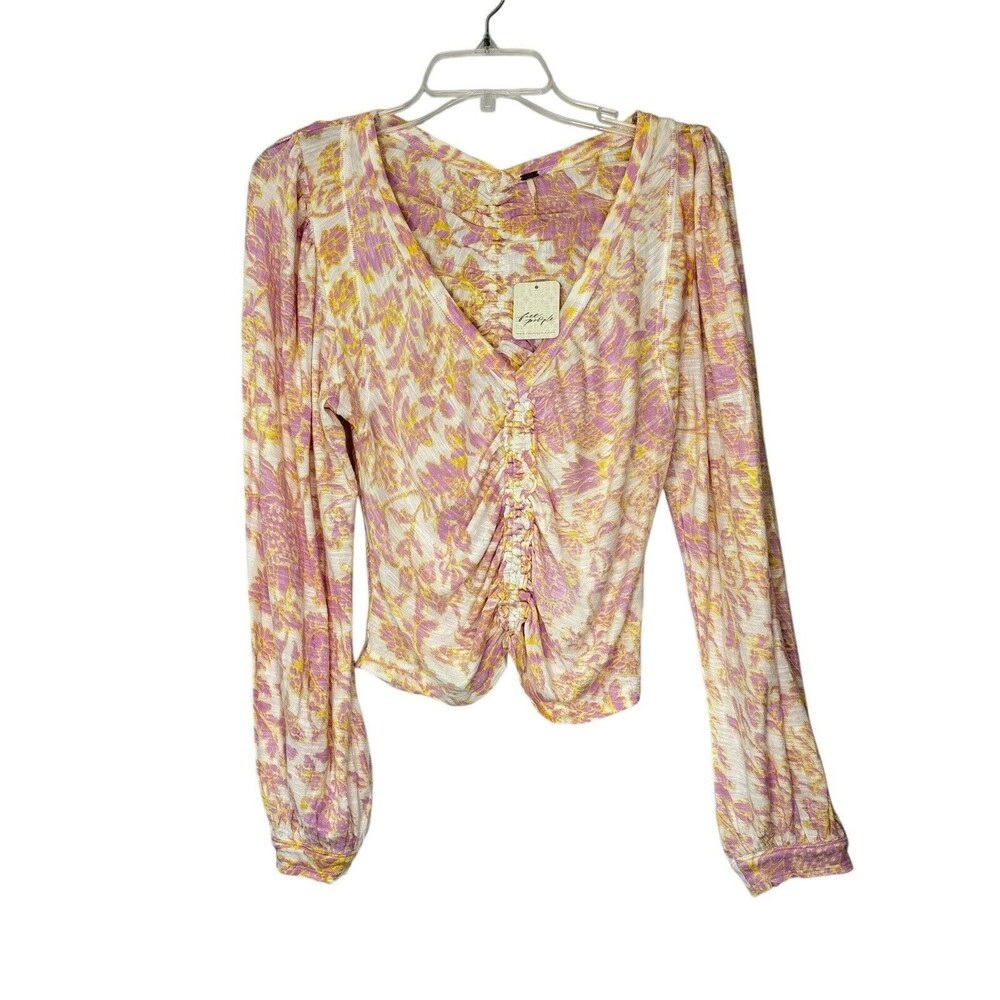 Free People women's Say the Word Ruched Pink Top - size Medium - Long Sleeve